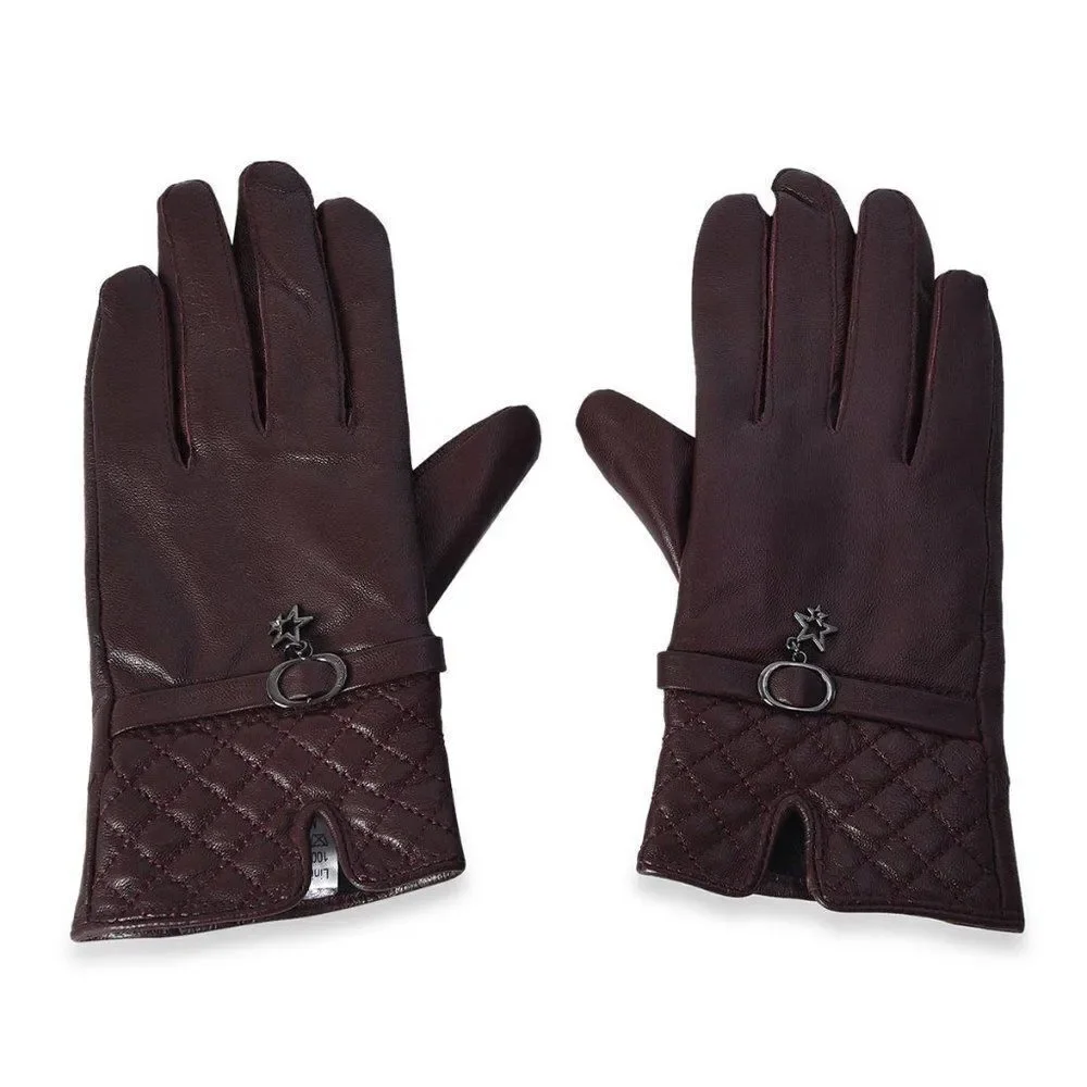 Touchscreen Gloves Leather Quilted Pattern Maroon